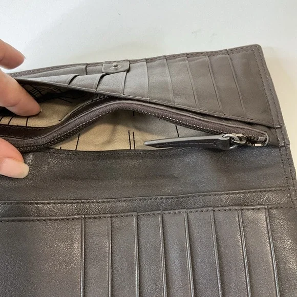 Vintage New Kenzo Leather Wallet Clutch Kiss Lock Coin Purse Brown Boho Retro - Picture 11 of 12